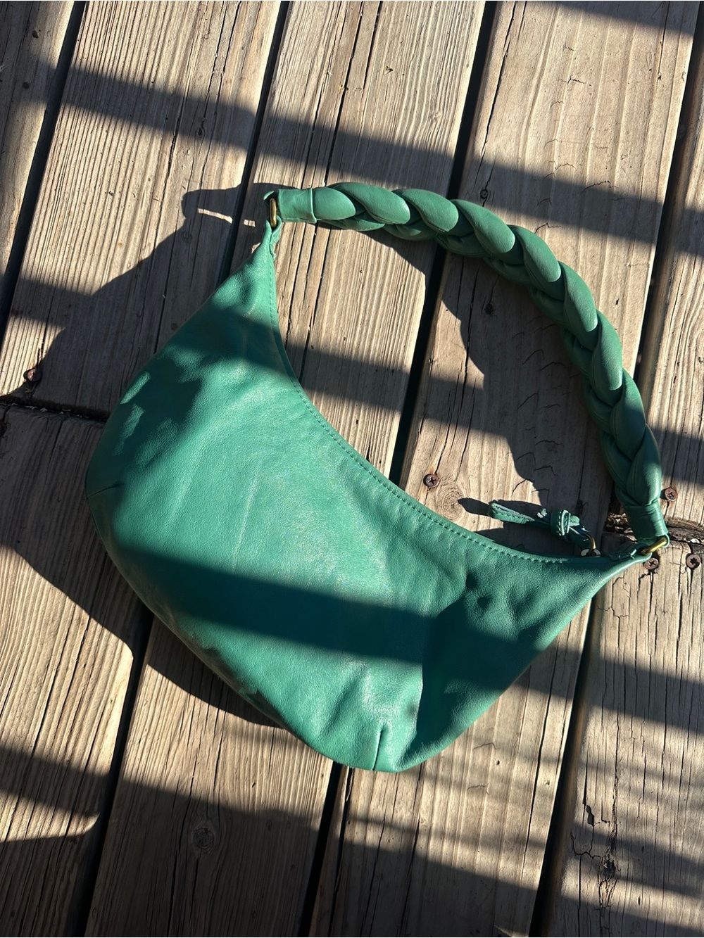 Madewell Piazza Small Slouch Shoulder Bag: Braided Strap Soft Green Leather